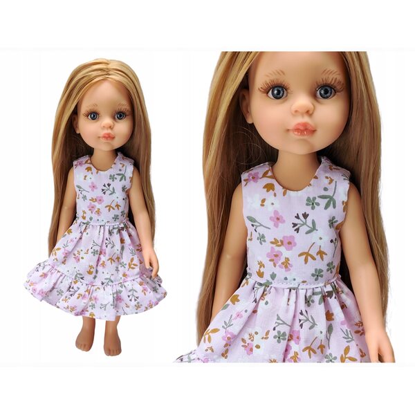 Lila Kleid für Paola Reina 32 cm Puppe aus Baumwolle mit Blumen
