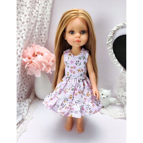 Lila Kleid für Paola Reina 32 cm Puppe aus Baumwolle mit Blumen