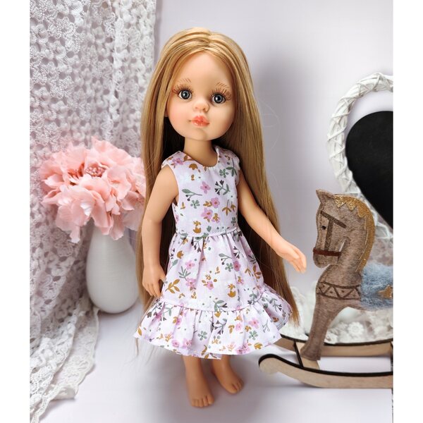 Lila Kleid für Paola Reina 32 cm Puppe aus Baumwolle mit Blumen
