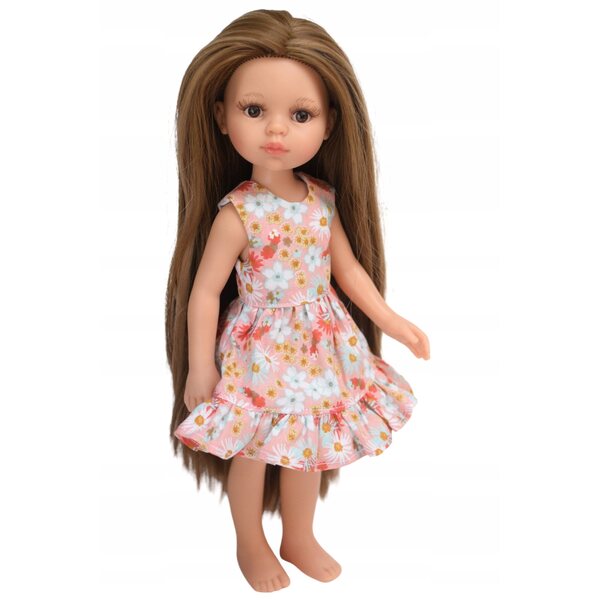 Kleid für Paola Reina Amigas 32 cm Puppe aus orangefarbener Baumwolle mit Blumen