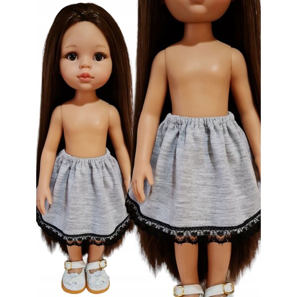 Gonnellina per bambola Paola Reina 32 cm in tessuto grigio con pizzo nero