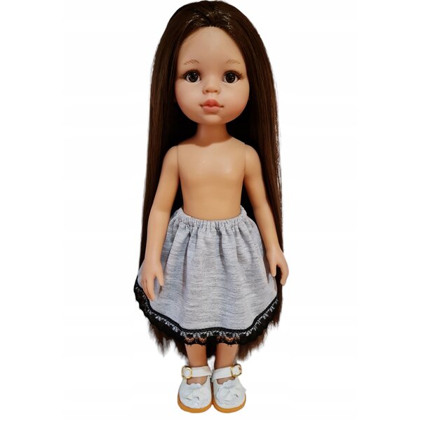Gonnellina per bambola Paola Reina 32 cm in tessuto grigio con pizzo nero