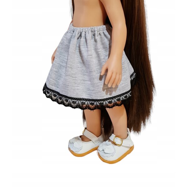 Gonnellina per bambola Paola Reina 32 cm in tessuto grigio con pizzo nero