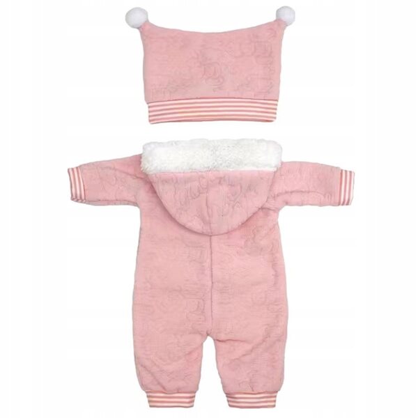Abbigliamento invernale rosa per una bambola da 45 cm con tutina e cappellino