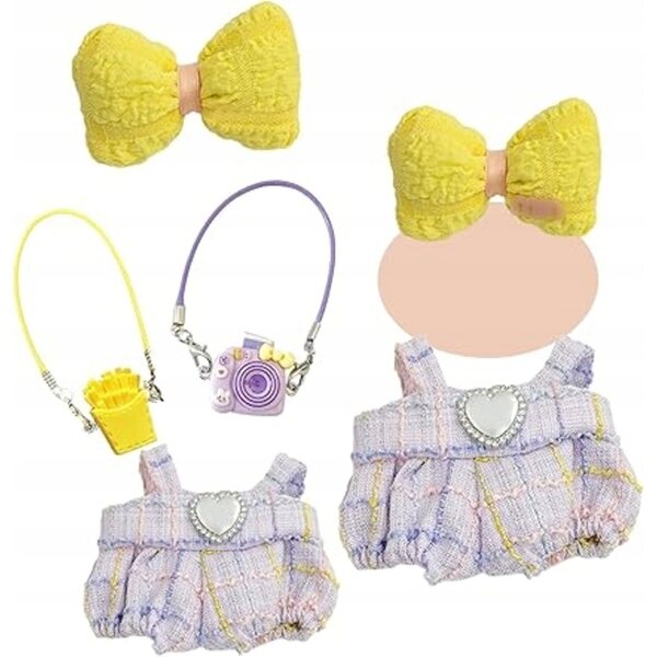 Set di abiti e accessori colorati per bambole Labubu con fiocchi e collane
