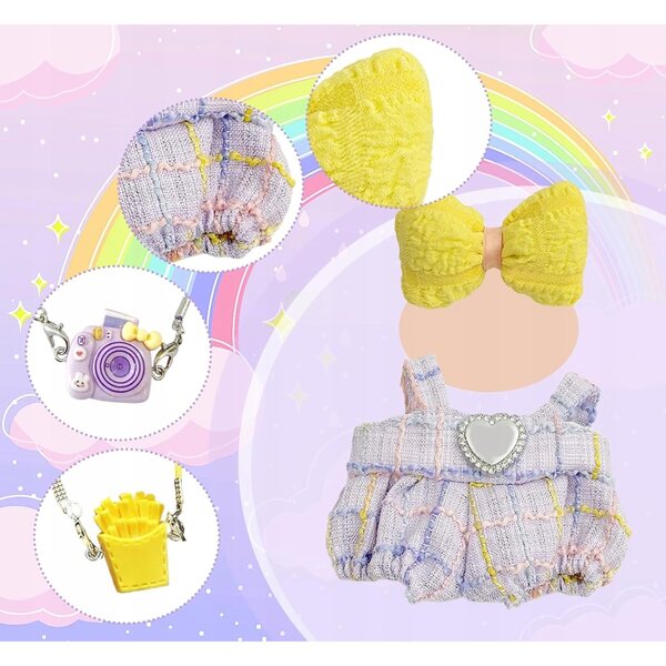 Set di abiti e accessori colorati per bambole Labubu con fiocchi e collane