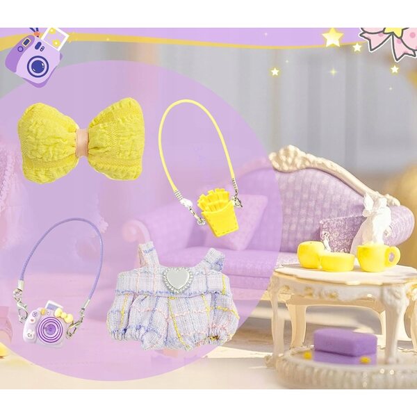 Set di abiti e accessori colorati per bambole Labubu con fiocchi e collane