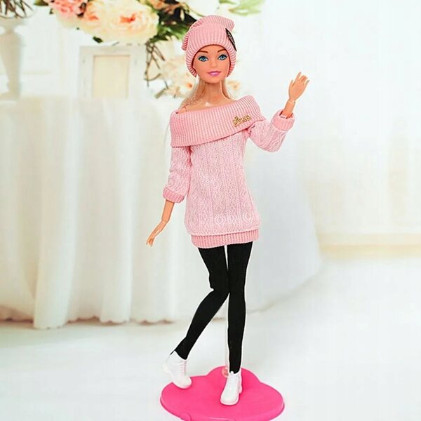 Komplettes Kleidungsset für 28–30 cm große Puppen: Pullover, Mütze, Socken und Schuhe