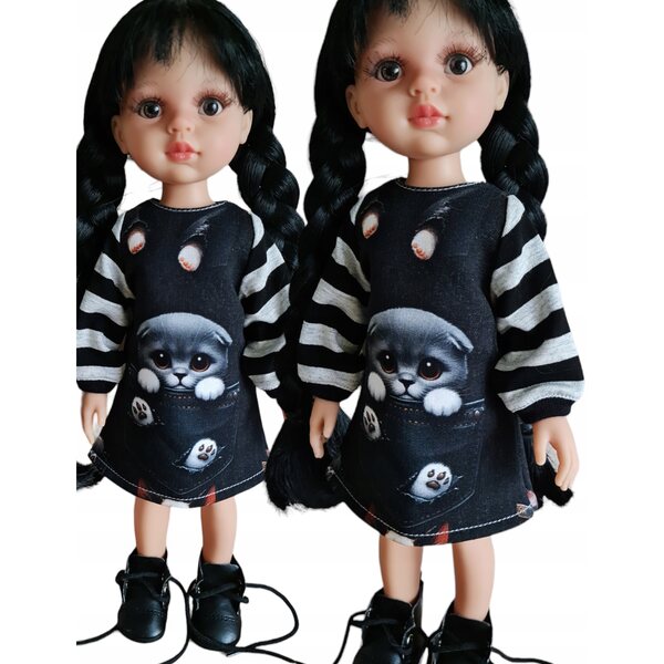 Kleid für Paola Reina Puppe 32 cm mit schottischer Katzentasche – sichere Kleidung