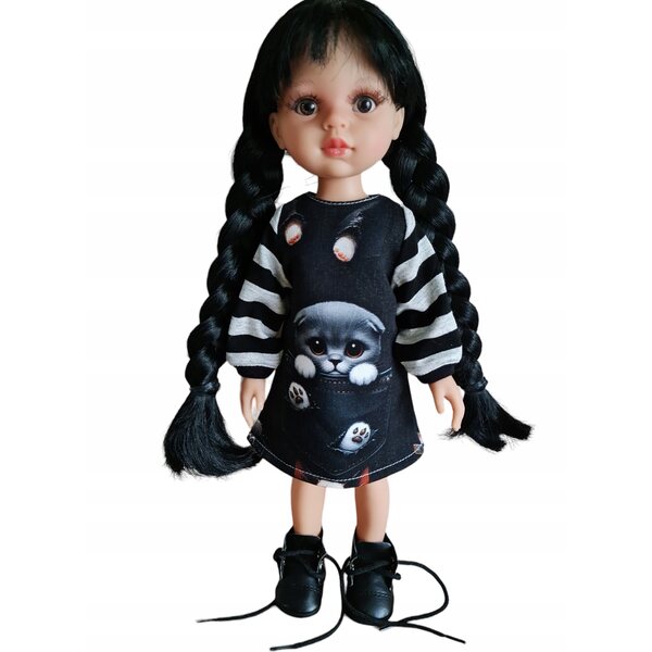 Kleid für Paola Reina Puppe 32 cm mit schottischer Katzentasche – sichere Kleidung
