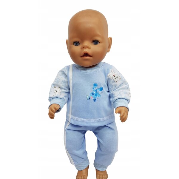 Blauer Trainingsanzug-Pyjama für Puppen 42-45 cm, bequemer und weicher Stoff