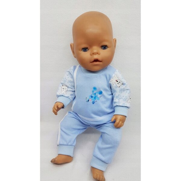 Blauer Trainingsanzug-Pyjama für Puppen 42-45 cm, bequemer und weicher Stoff