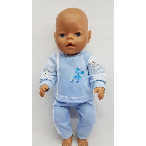Blauer Trainingsanzug-Pyjama für Puppen 42-45 cm, bequemer und weicher Stoff
