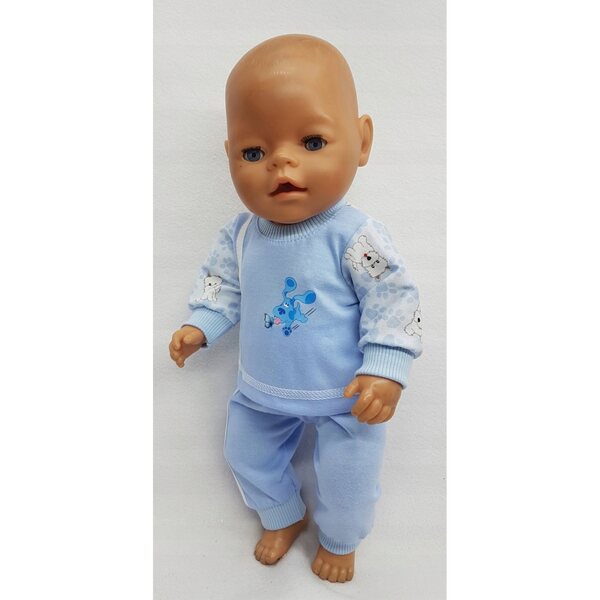 Blauer Trainingsanzug-Pyjama für Puppen 42-45 cm, bequemer und weicher Stoff