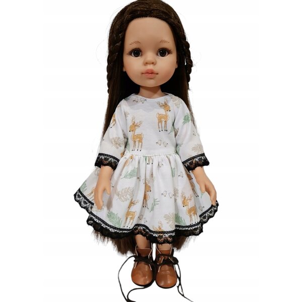 Kleid für Paola Reina 32 cm Puppe mit Jelenki-Aufdruck und Spitze