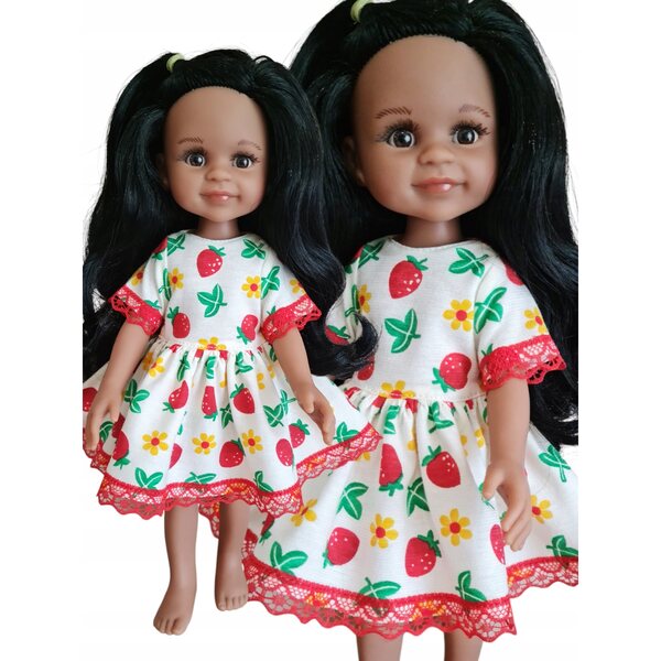 Kleid mit Spitze für Paola Reina, 32 cm große, mehrfarbige Stoffpuppe