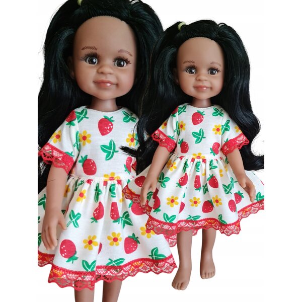 Kleid mit Spitze für Paola Reina, 32 cm große, mehrfarbige Stoffpuppe