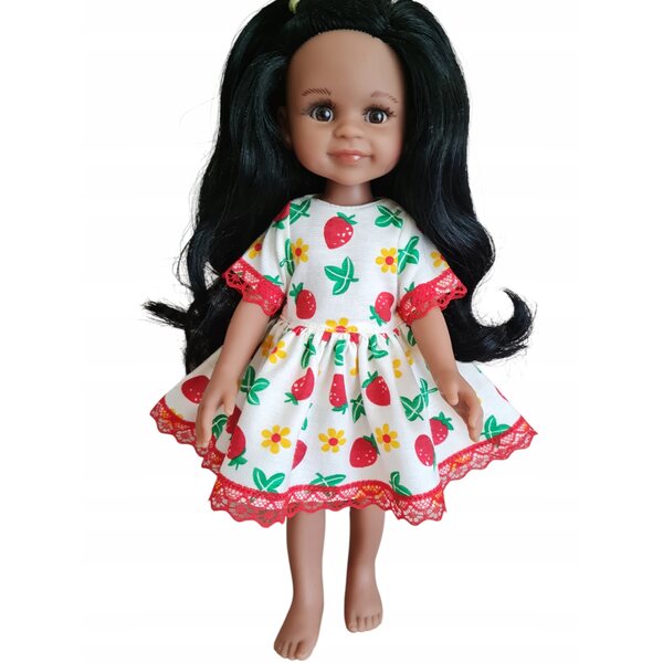 Kleid mit Spitze für Paola Reina, 32 cm große, mehrfarbige Stoffpuppe