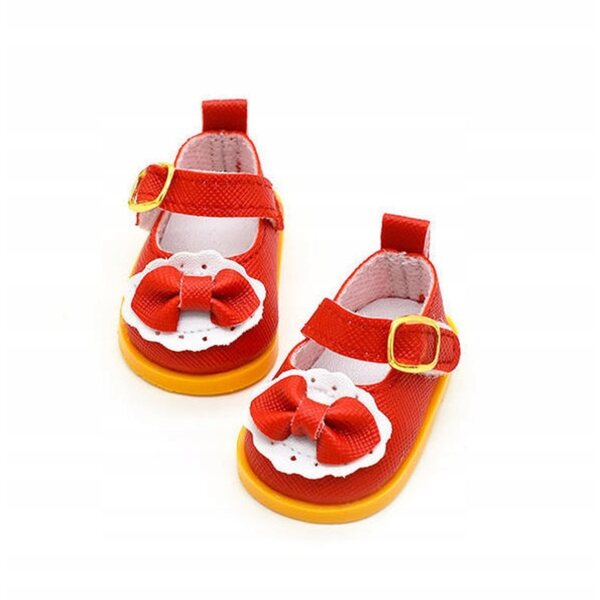 Scarpe rosse per bambole Paola Reina 32 cm con fiocco e chiusura a strappo