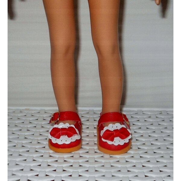 Scarpe rosse per bambole Paola Reina 32 cm con fiocco e chiusura a strappo