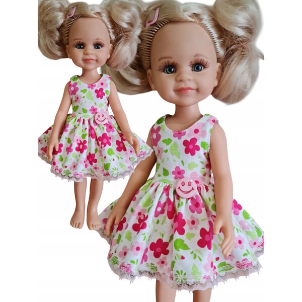 Rosa Blumenkleid für Paola Reina 32 cm Puppe mit Spitze und lächelndem Knopf