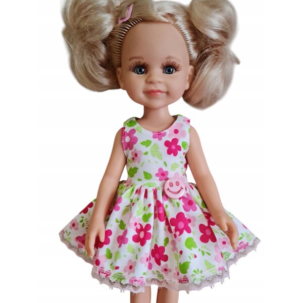 Rosa Blumenkleid für Paola Reina 32 cm Puppe mit Spitze und lächelndem Knopf