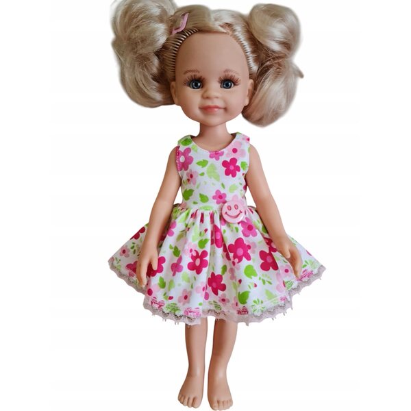 Rosa Blumenkleid für Paola Reina 32 cm Puppe mit Spitze und lächelndem Knopf