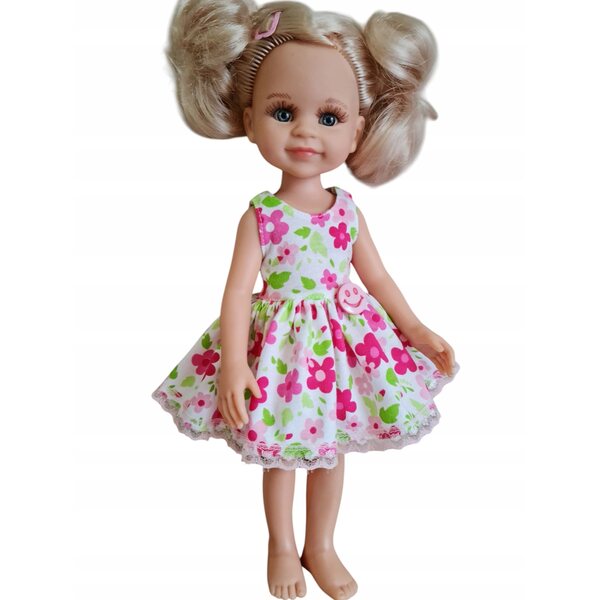Rosa Blumenkleid für Paola Reina 32 cm Puppe mit Spitze und lächelndem Knopf