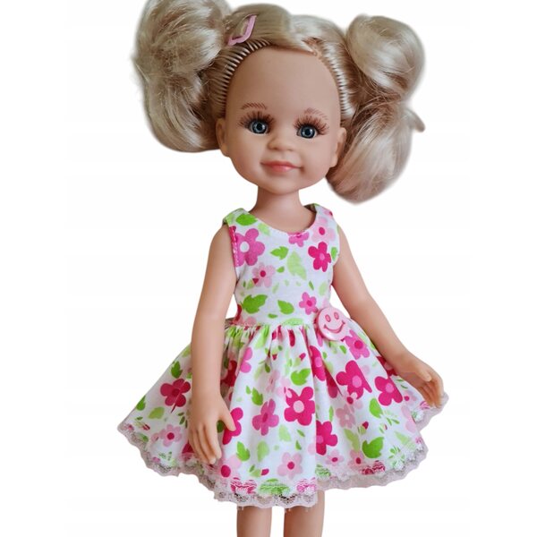 Rosa Blumenkleid für Paola Reina 32 cm Puppe mit Spitze und lächelndem Knopf