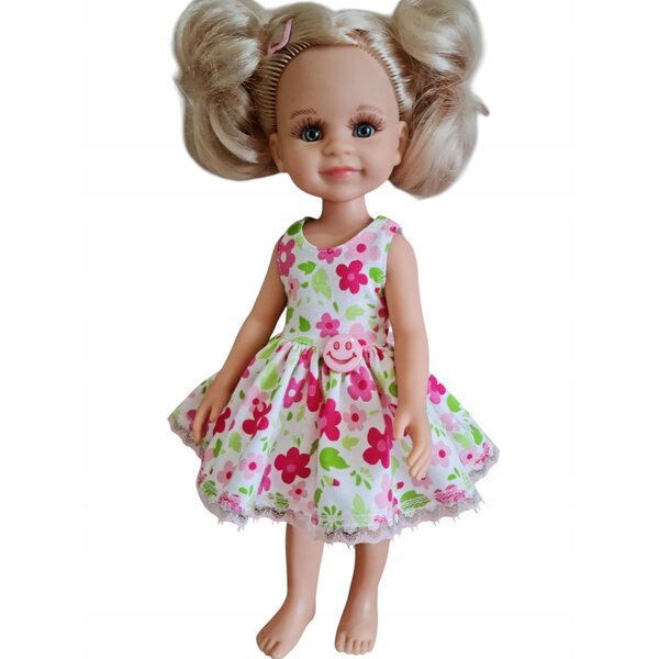 Rosa Blumenkleid für Paola Reina 32 cm Puppe mit Spitze und lächelndem Knopf