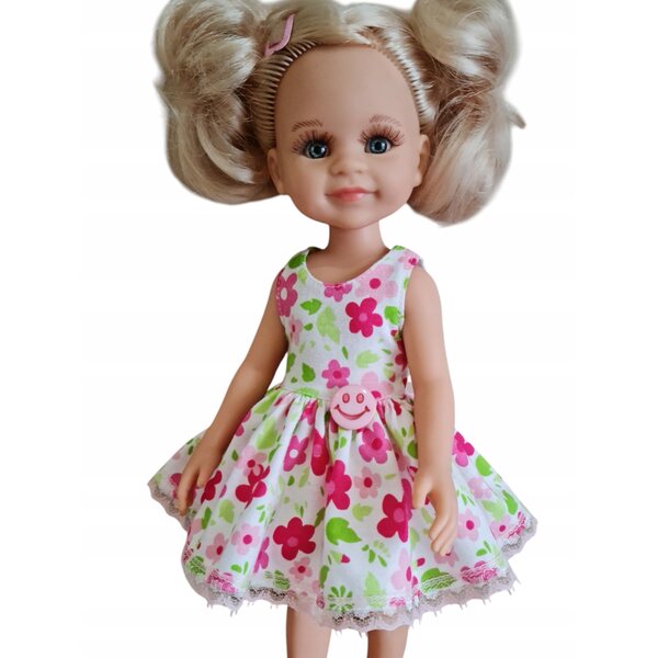 Rosa Blumenkleid für Paola Reina 32 cm Puppe mit Spitze und lächelndem Knopf