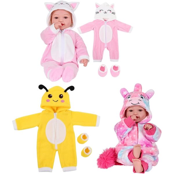 Kleidungsset für 43 cm große Reborn-Puppen mit Tiermotiv, weich und waschbar