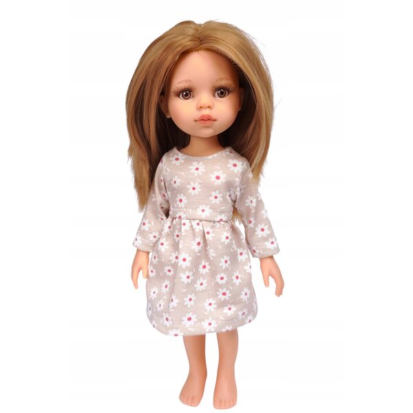 Beiges Blumenkleid für Paola Reina 32 cm Puppe mit langen Ärmeln