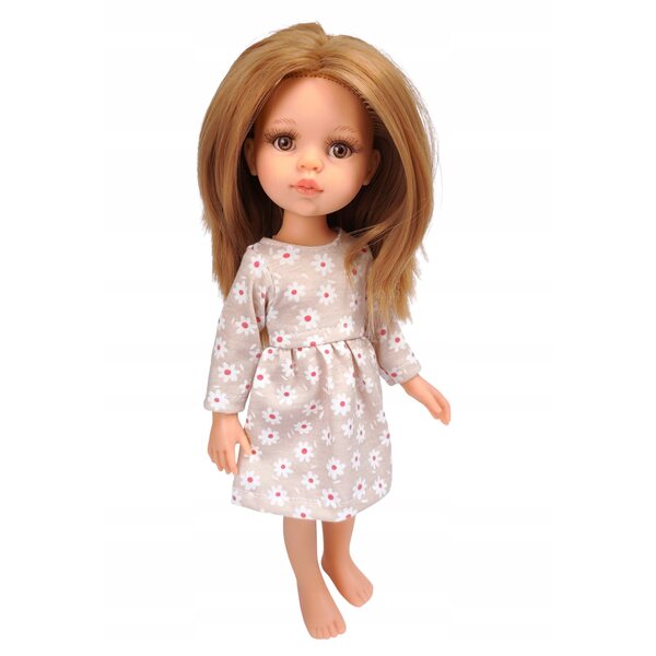 Beiges Blumenkleid für Paola Reina 32 cm Puppe mit langen Ärmeln