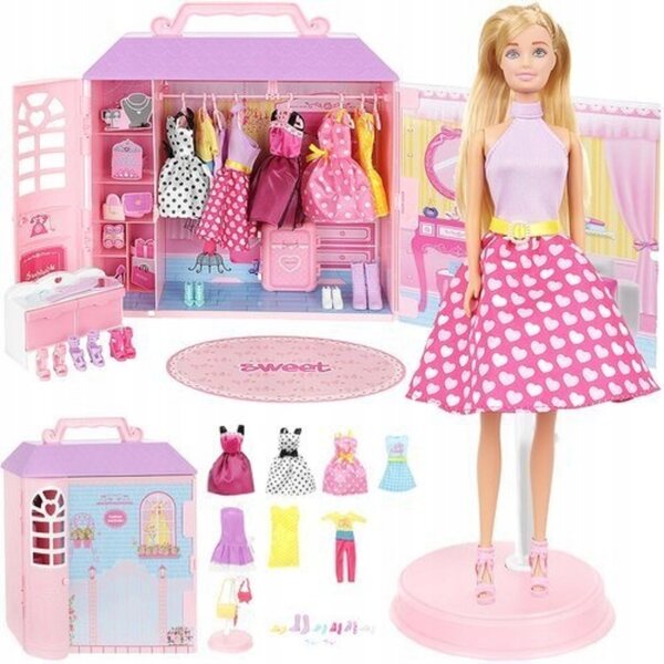 Cottage-Kleiderschrank mit Kleidung für Iso Trade-Puppen, Spiel für Kinder ab 3 Jahren
