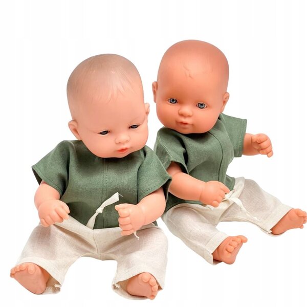 Kleidung für Miniland 32 cm Puppe, grünes Leinen-T-Shirt und Hosen-Set