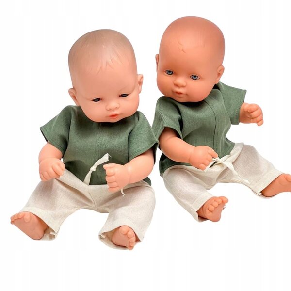 Kleidung für Miniland 32 cm Puppe, grünes Leinen-T-Shirt und Hosen-Set