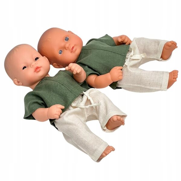 Kleidung für Miniland 32 cm Puppe, grünes Leinen-T-Shirt und Hosen-Set