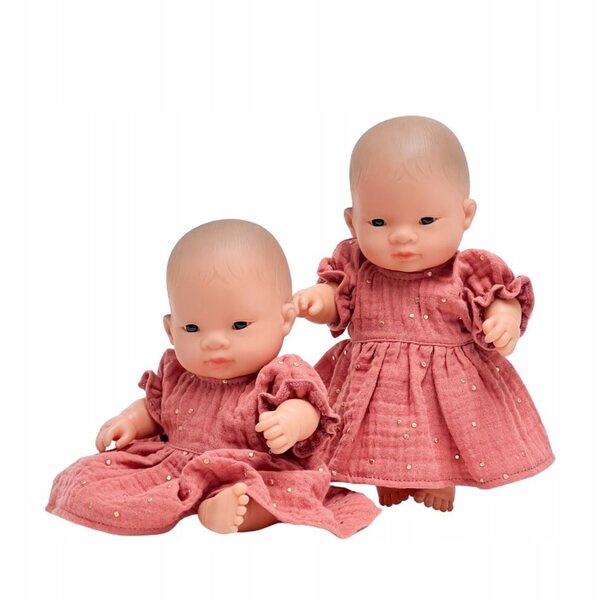 Miniland 21 cm: elegante vestito marsala per bambole con pois dorati in cotone