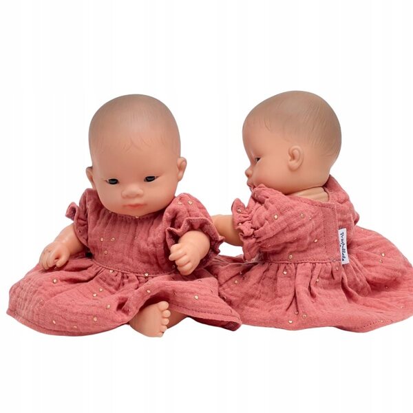 Miniland 21 cm: elegante vestito marsala per bambole con pois dorati in cotone