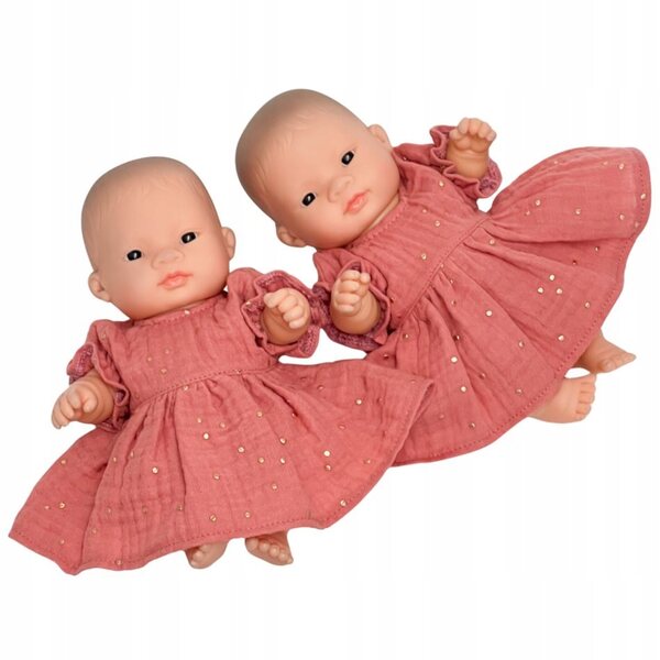 Miniland 21 cm: elegante vestito marsala per bambole con pois dorati in cotone