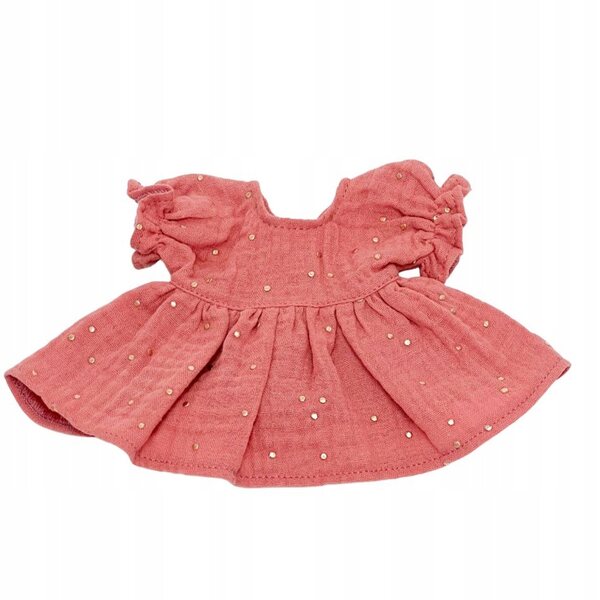 Miniland 21 cm: elegante vestito marsala per bambole con pois dorati in cotone