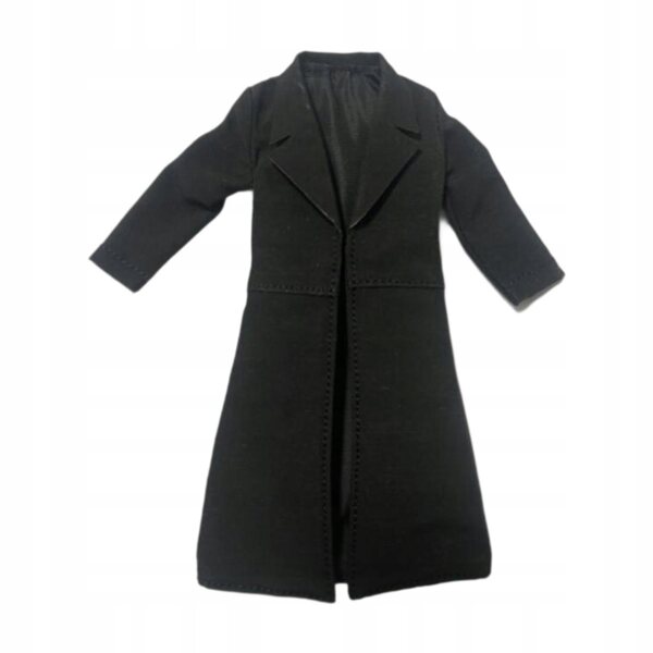 Miniatura Trench Coat Nero in Tessuto per Bambole in Scala 1:12, 10 cm