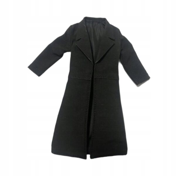 Miniatura Trench Coat Nero in Tessuto per Bambole in Scala 1:12, 10 cm