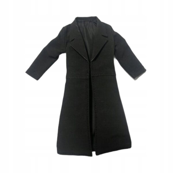 Miniatura Trench Coat Nero in Tessuto per Bambole in Scala 1:12, 10 cm