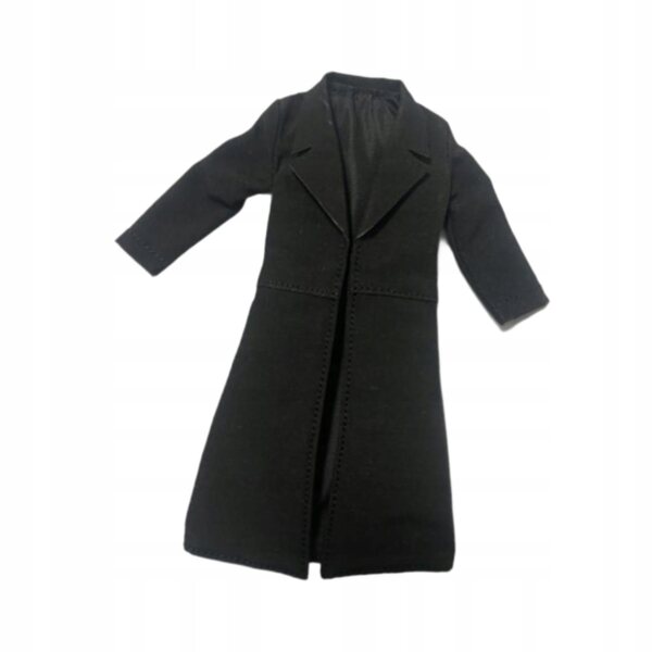 Miniatura Trench Coat Nero in Tessuto per Bambole in Scala 1:12, 10 cm
