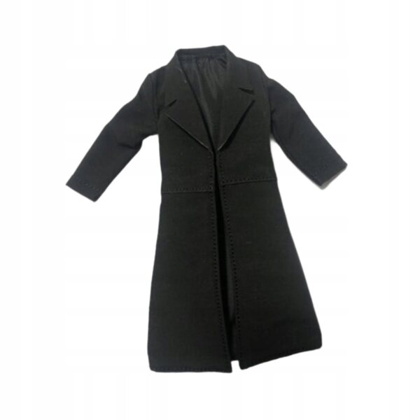 Miniatura Trench Coat Nero in Tessuto per Bambole in Scala 1:12, 10 cm