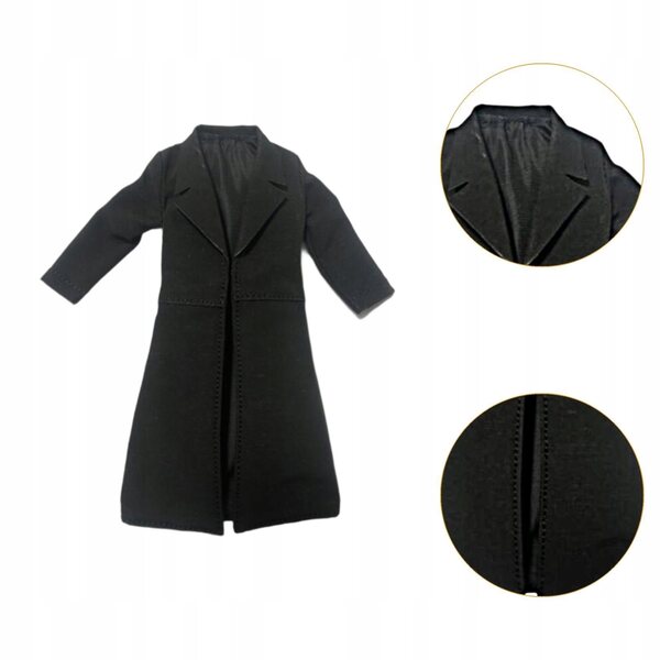 Miniatura Trench Coat Nero in Tessuto per Bambole in Scala 1:12, 10 cm