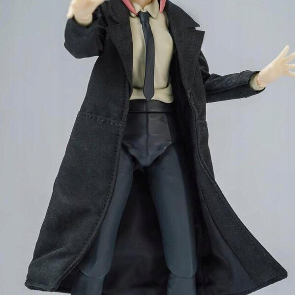 Miniatura Trench Coat Nero in Tessuto per Bambole in Scala 1:12, 10 cm