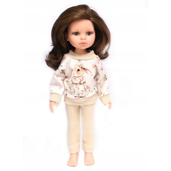 Completo dres per bambola Paola Reina 32 cm con felpa e pantaloni beige